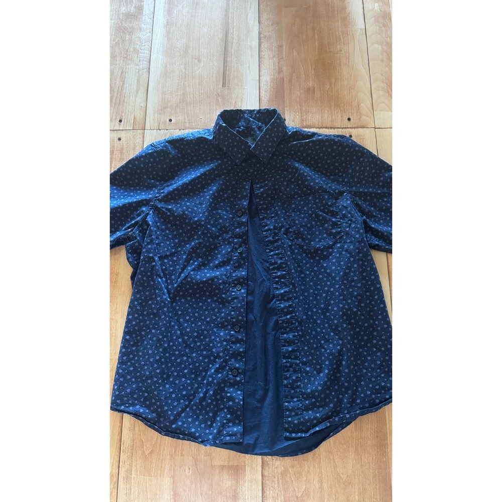 14th & Union Mens Large Navy Blue Micro Print Short‎ Sleeve Button Down Shirt
